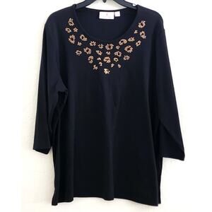 Top/Blouse-Quacker Factory-Black-Gold Studs-Round Neck-3/4 Sleeves-Size XL